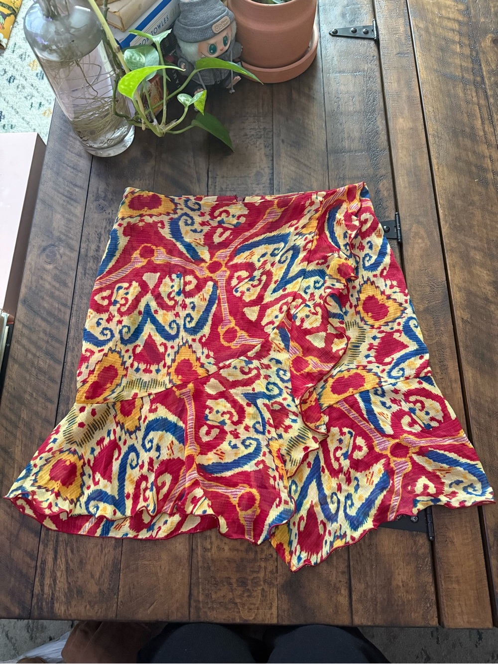 Sz XXS Mango Multicolor Abstract Print Mini Skirt - Red, Yellow, Blue